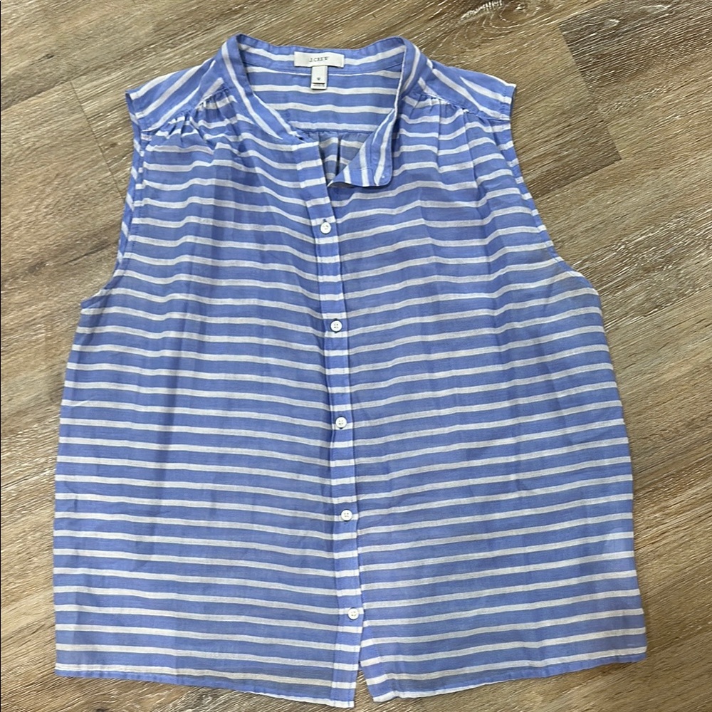 J. Crew Blue and White Striped Sleeveless Button Tank
